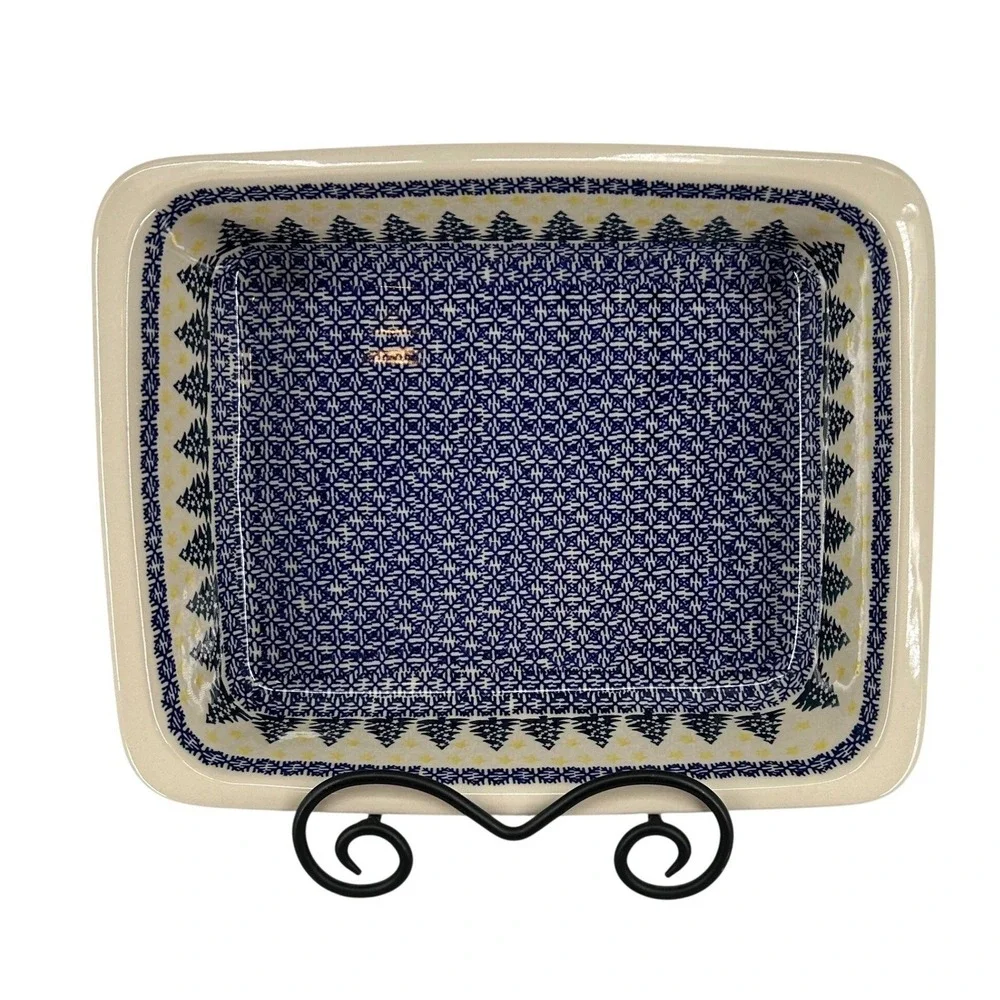 Boleslawiec Polish Pottery Rectangular Casserole Evergreen Stars Christmas 12